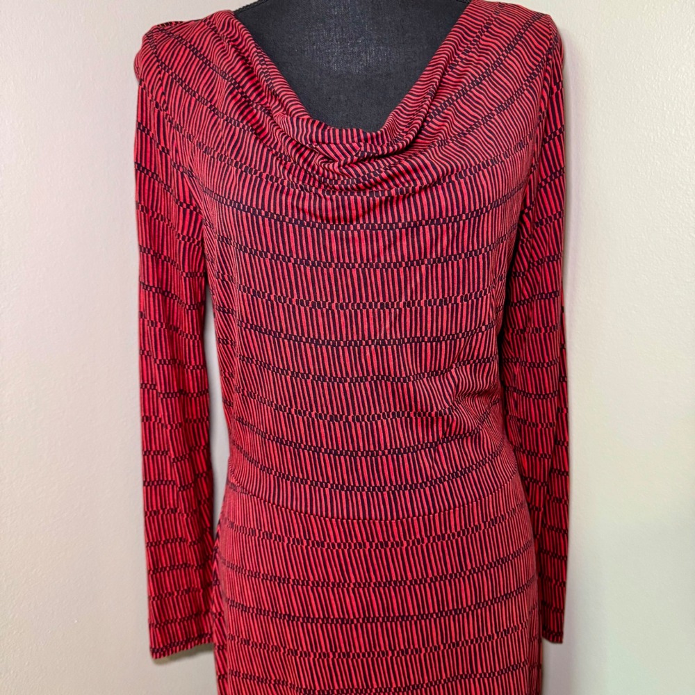 Boden Red‎ Stripe Cowl Neck Long Sleeve Dress Elegant Career Workwear US 10